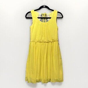 Papaya Dress Womens Small Yellow Sleeveless Flowy Pleated Gathered Waist Chiffon